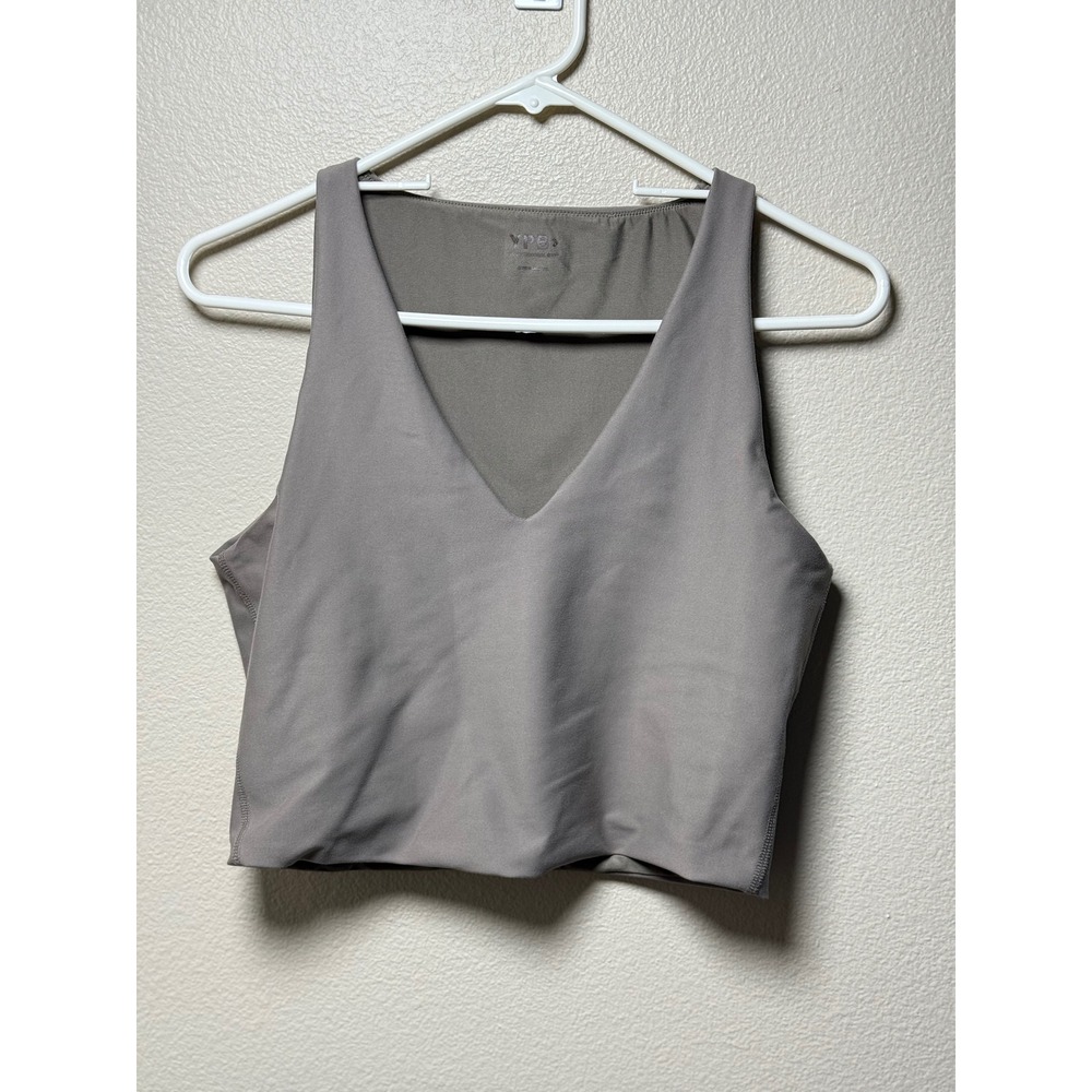 YPB Abercrombie & Fitch Women Gray V-Neck Activewear Crop Tank Top Large